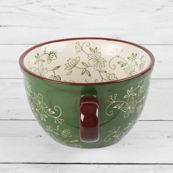 Temp-Tations Floral Lace Green 24 oz Soup Mug with Cover & Underplate - Picture 5 of 11